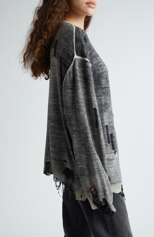 Shop R13 Destroyed Oversize Merino Wool Cardigan In Distressed Black