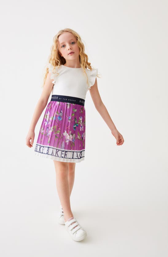 Shop Ted Baker Kids' Floral Mixed Media Dress In Purple