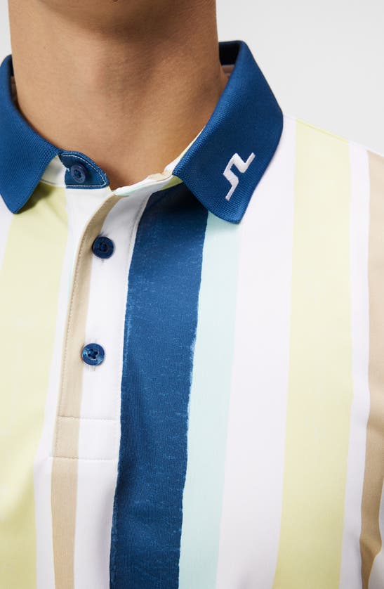 Shop J. Lindeberg Regular Fit Stripe Tour Tech Performance Golf Polo In Painted Stripe Wax Yellow