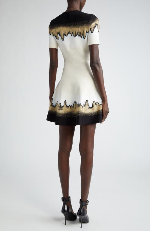 Shop Alexander Mcqueen Abstract Jacquard Fit & Flare Sweater Dress In Ivory/black/gold