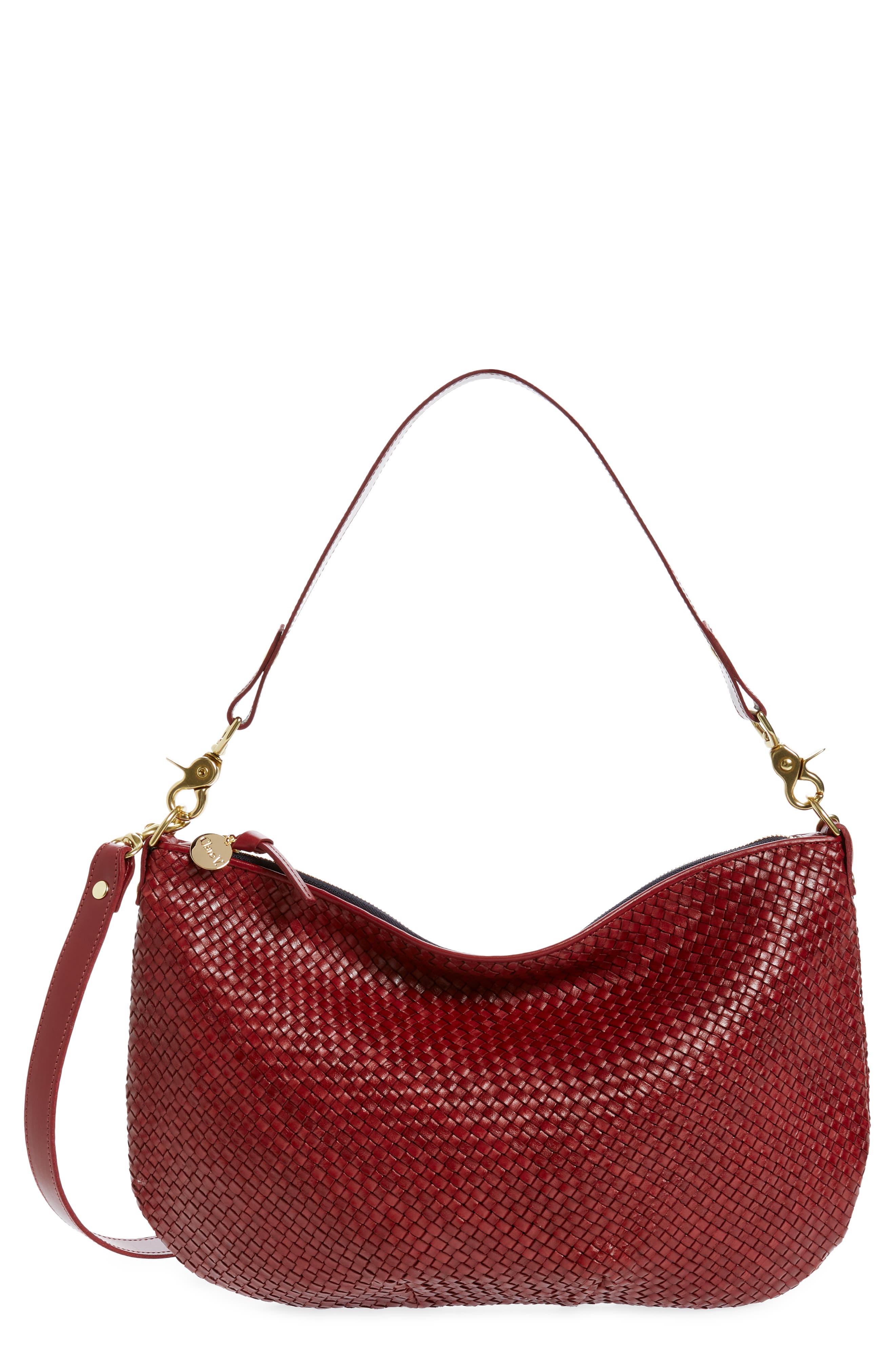 Clare V. Bando Leather Shoulder Bag in Natural Woven Checker