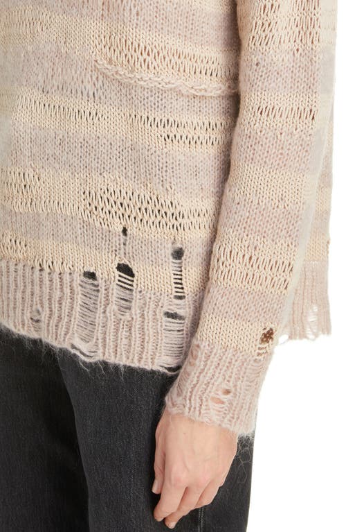 Shop Acne Studios Karita Distressed Stripe Open Stitch Cotton, Mohair & Wool Blend Sweater In Warm Beige/champagne Beige