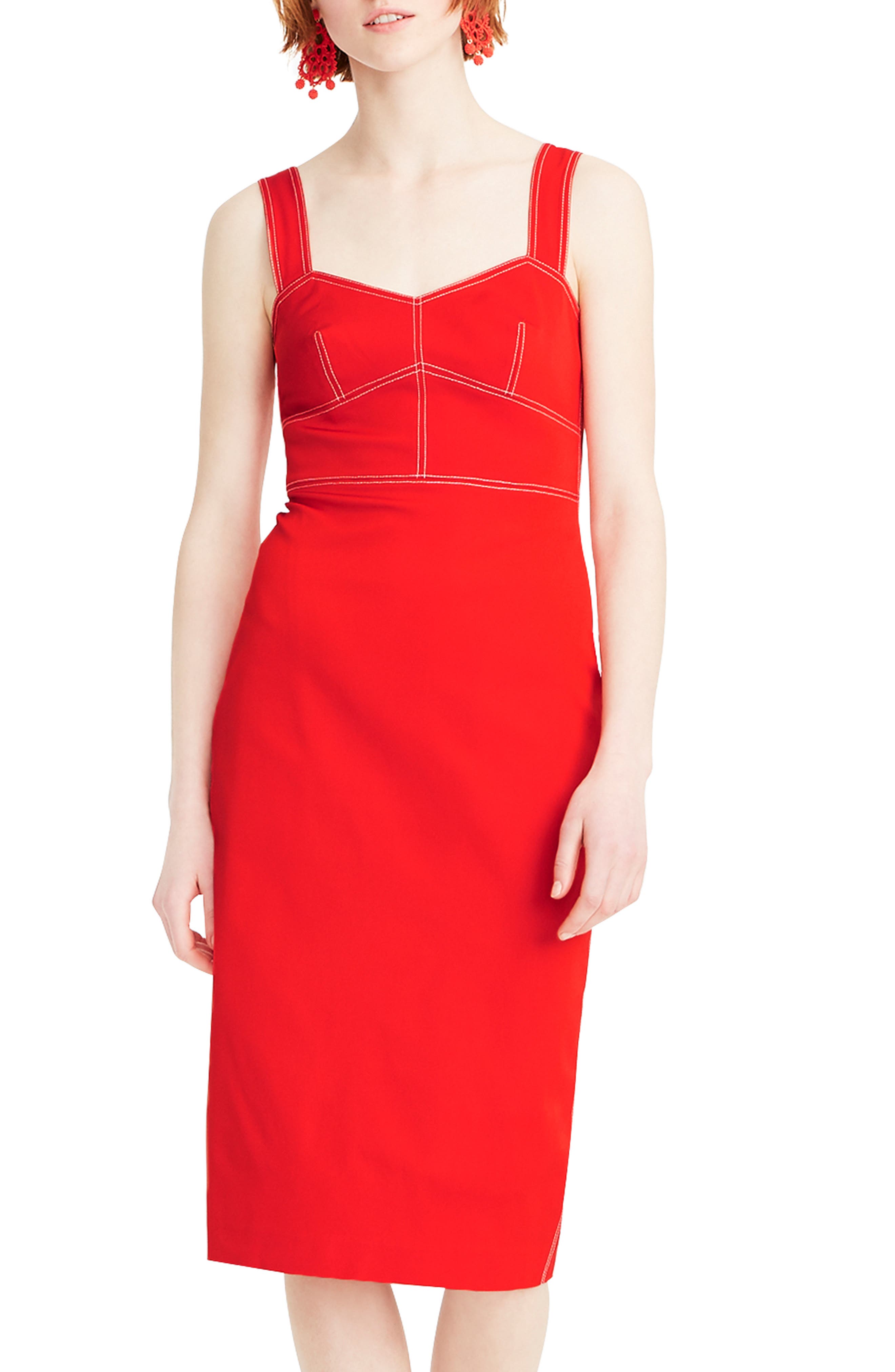 J.crew Contrast Stitch Stretch Faille Sheath Dress, Pink