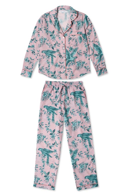 Shop Desmond & Dempsey Long Sleeve Cotton Pajamas In Parrot Pink/green