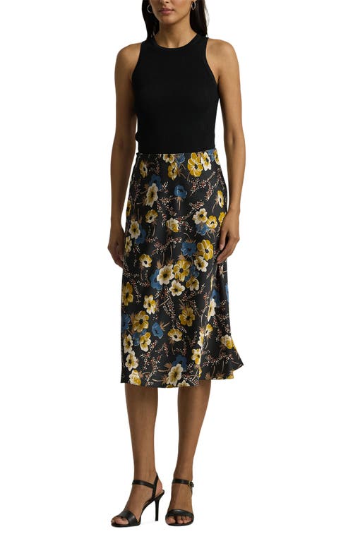 Shop Lauren Ralph Lauren Floral Satin Charmeuse Midi Skirt In Black Multi