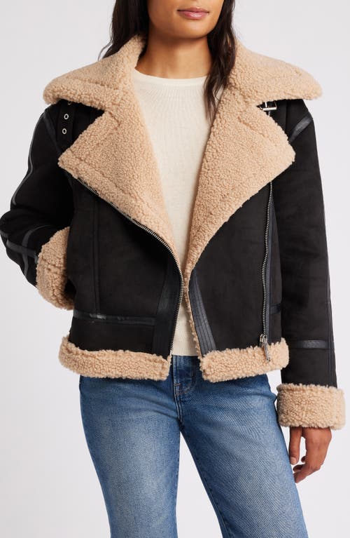 Shop Sam Edelman Notched Lapel Faux Shearling & Faux Suede Jacket In Black/camel