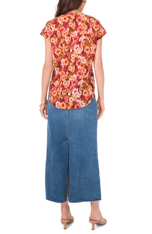 Vince Camuto Print Split Neck Top In Rose Clay