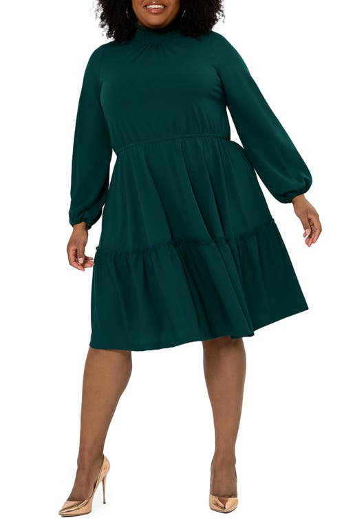 Leota Olive Mock Neck Long Sleeve Dress in Evergreen