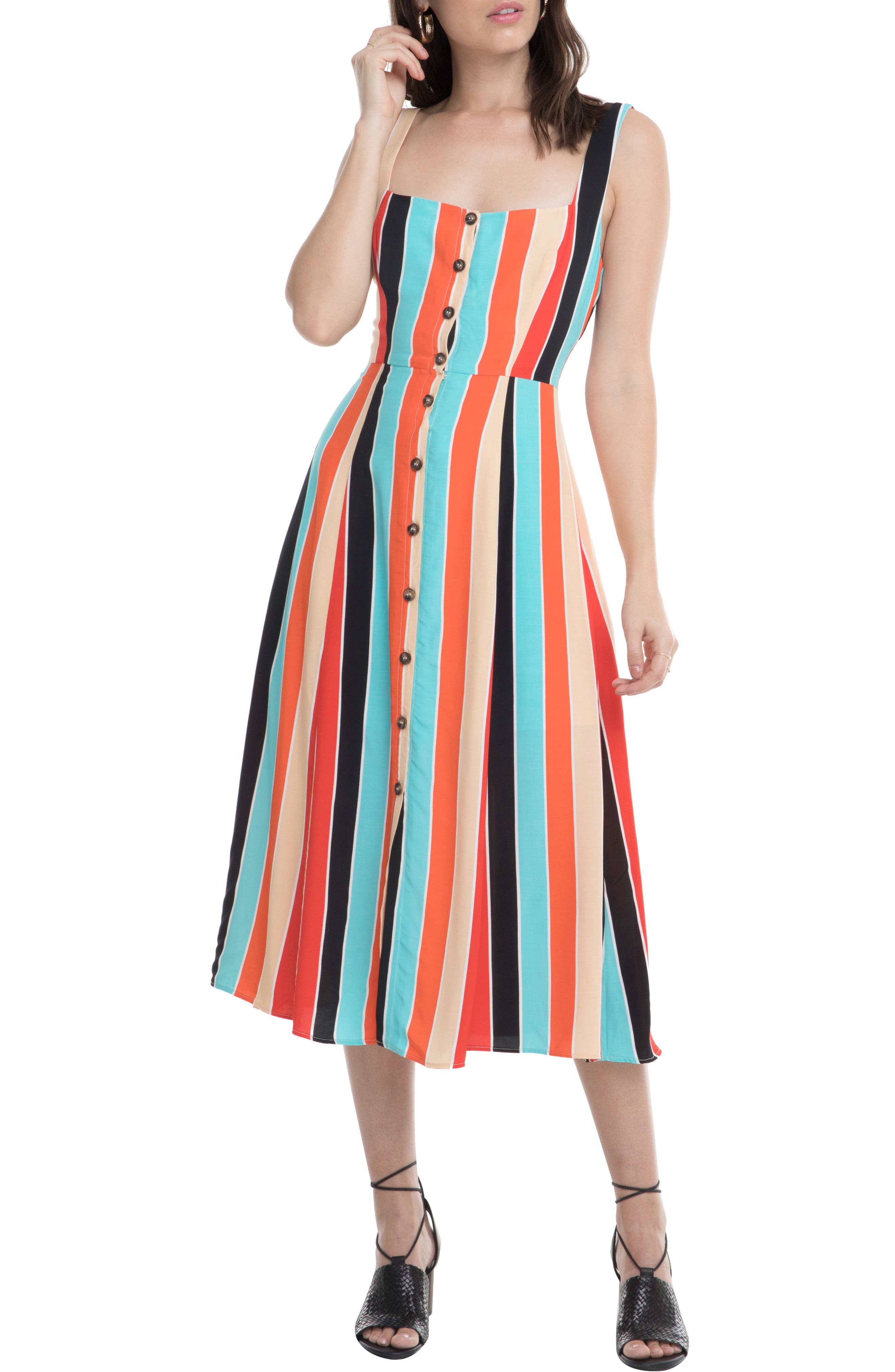 Astr The Label Stripe Midi Dress, Orange