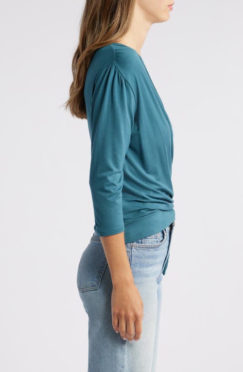 Loveappella Faux Tie Wrap Top In Dark Teal