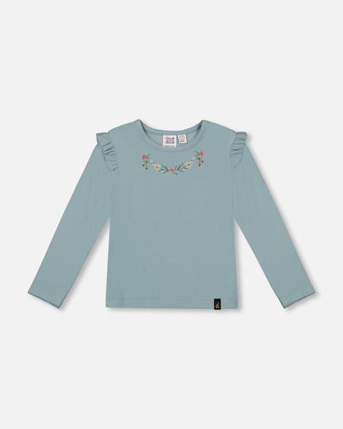 Deux Par Deux Kids'  Girl's Super Soft Brushed Rib T-shirt Light Blue In Canton