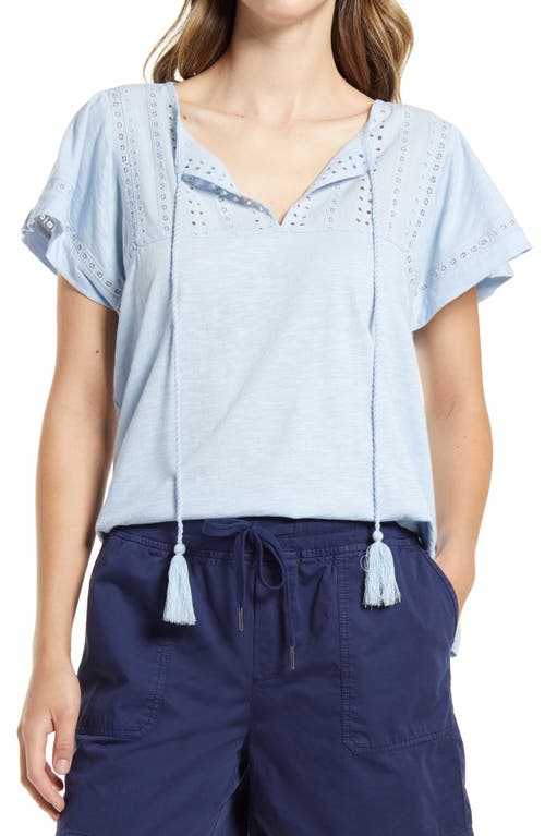caslon(r) Embroidered Eyelet Knit Top in Blue Cashmere