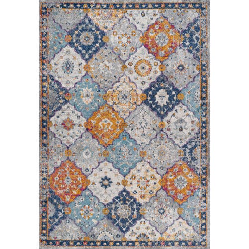 Jonathan Y Kirman Bohemian Medallion Area Rug In Light Gray/blue/orange