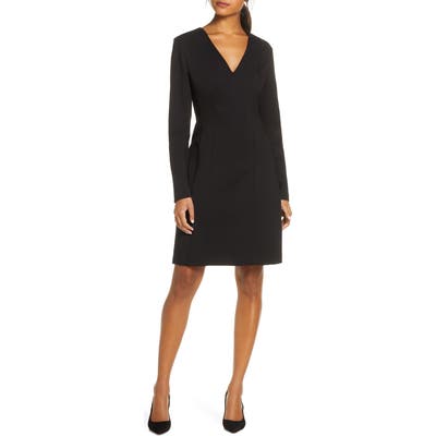 Forest Lily Ponte Knit Long Sleeve Sheath Dress, Black