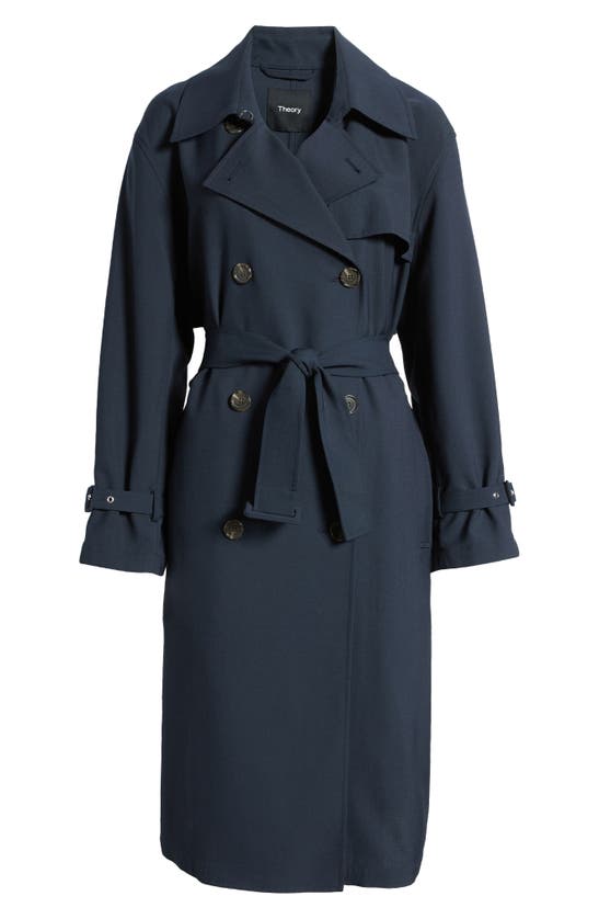 Shop Theory Double Breasted Trench Coat In Nocturne Navy