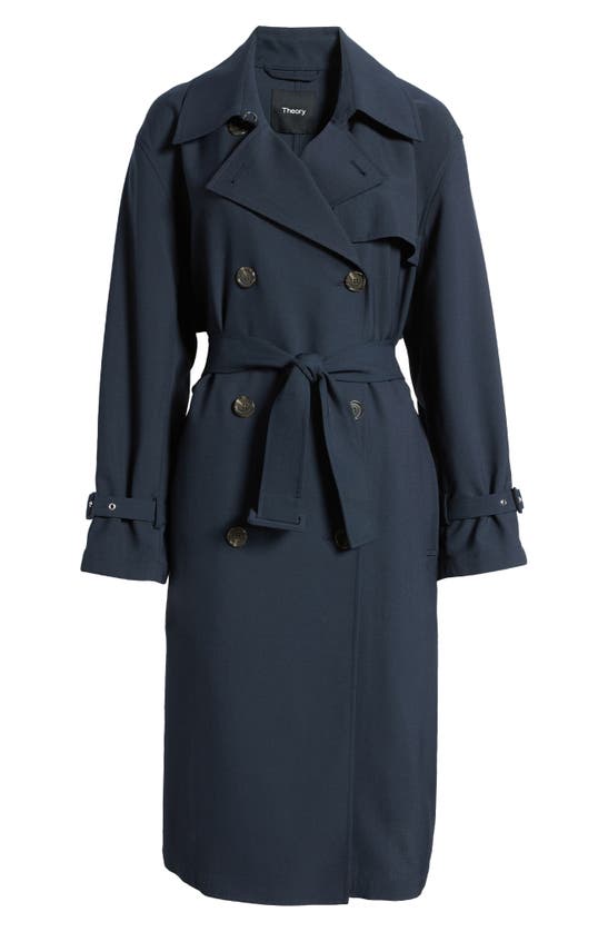 Theory Double Breasted Trench Coat In Nocturne Navy | ModeSens