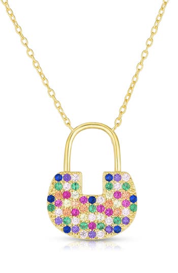 Sphera Milano 14k Gold Plated Cz Lock Pendant Necklace In Gold