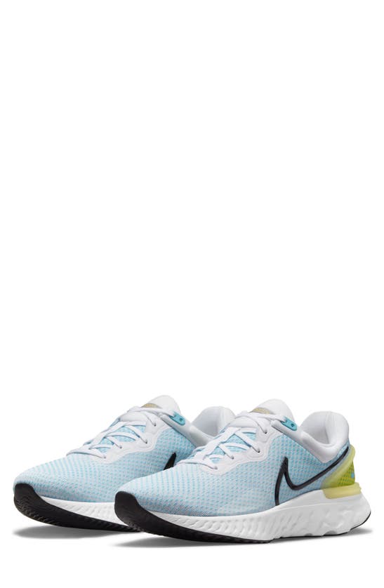 Nike React Miler 3 Running Shoe In White/ Black/ Blue/ Sulfur