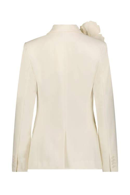 Mac Duggal Classic Crepe Blazer Jacket With Flower In Ivory