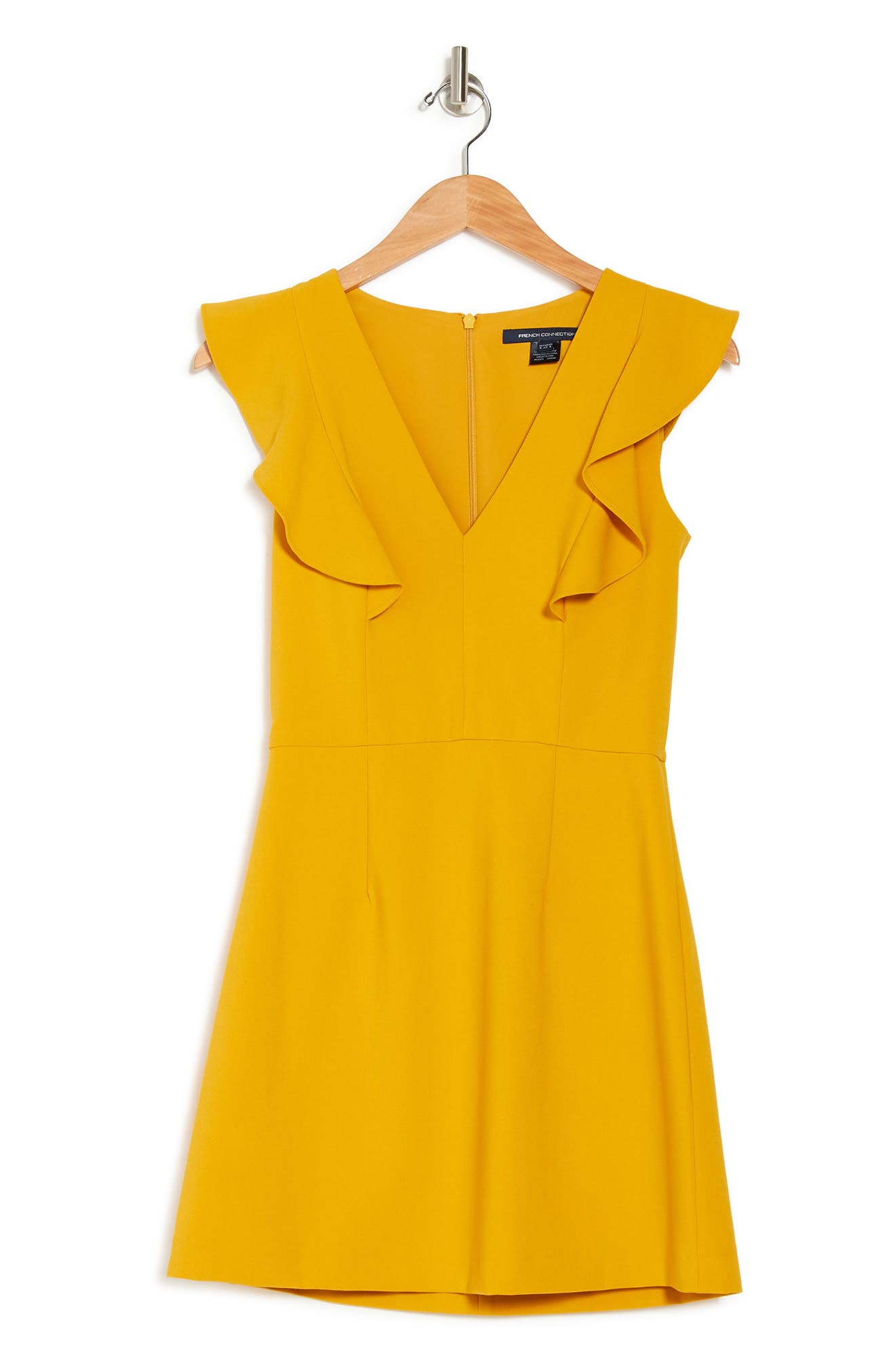 French Connection Whisper Ruffle Mini Dress In Mustard Se