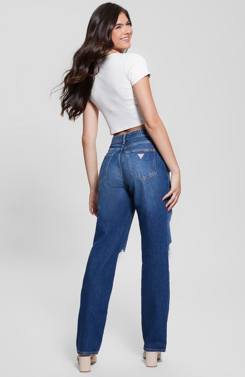 Guess Relaxed Fit Ripped Straight Leg Jeans In Blitz