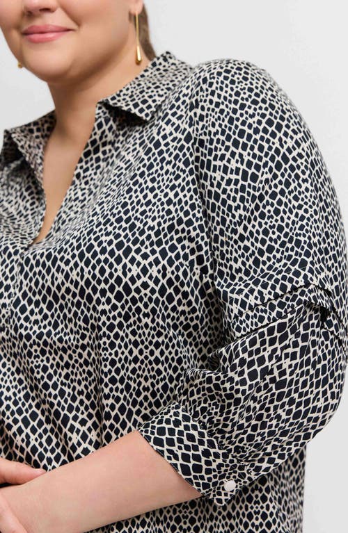 Foxcroft Frankie Abstract Print Cotton Sateen Popover Top In Black