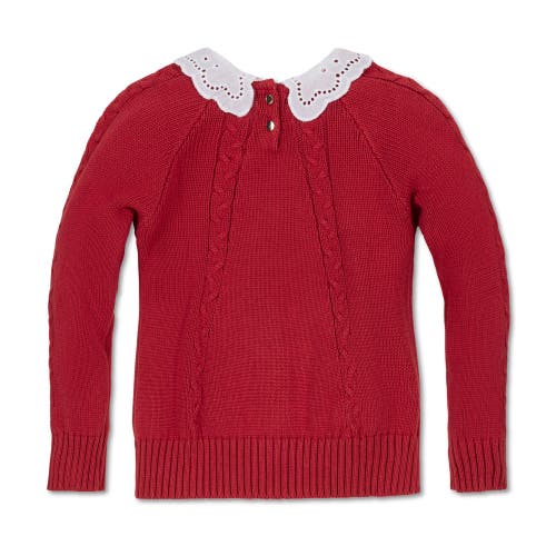 Hope & Henry Baby Girls' Organic Eyelet Collar Cable Sweater, Infant In Red Cable With Collar
