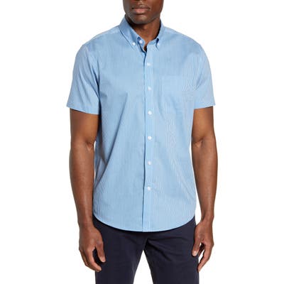 Cutter & Buck Strive Classic Fit Stripe Short Sleeve Button-Down Sport Shirt, Blue