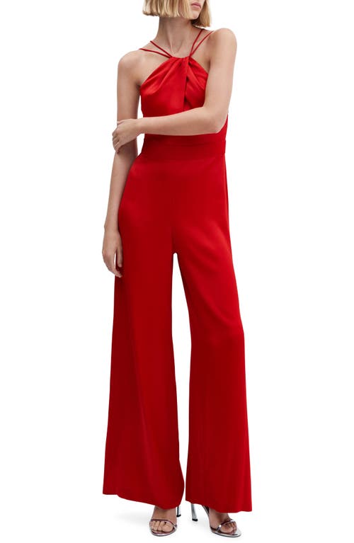 MANGO Front Twist Satin Jumpsuit Red at Nordstrom,