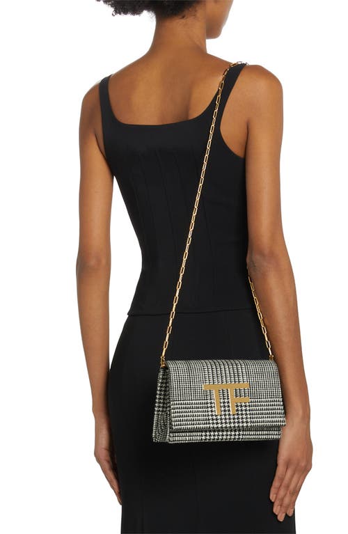 Shop Tom Ford Houndstooth Check Logo Shoulder Bag In 3nw04 Black/chalk Black