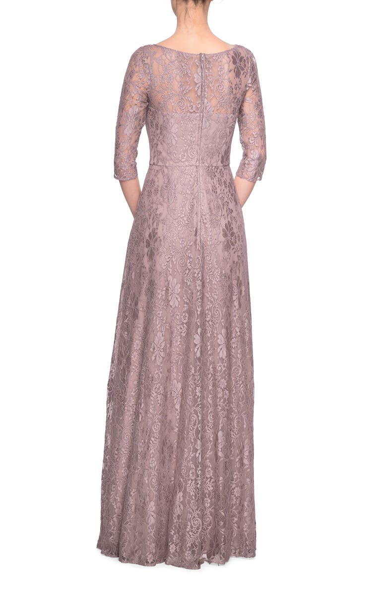 La Femme Lace A-Line Gown, Alternate, color, Cocoa