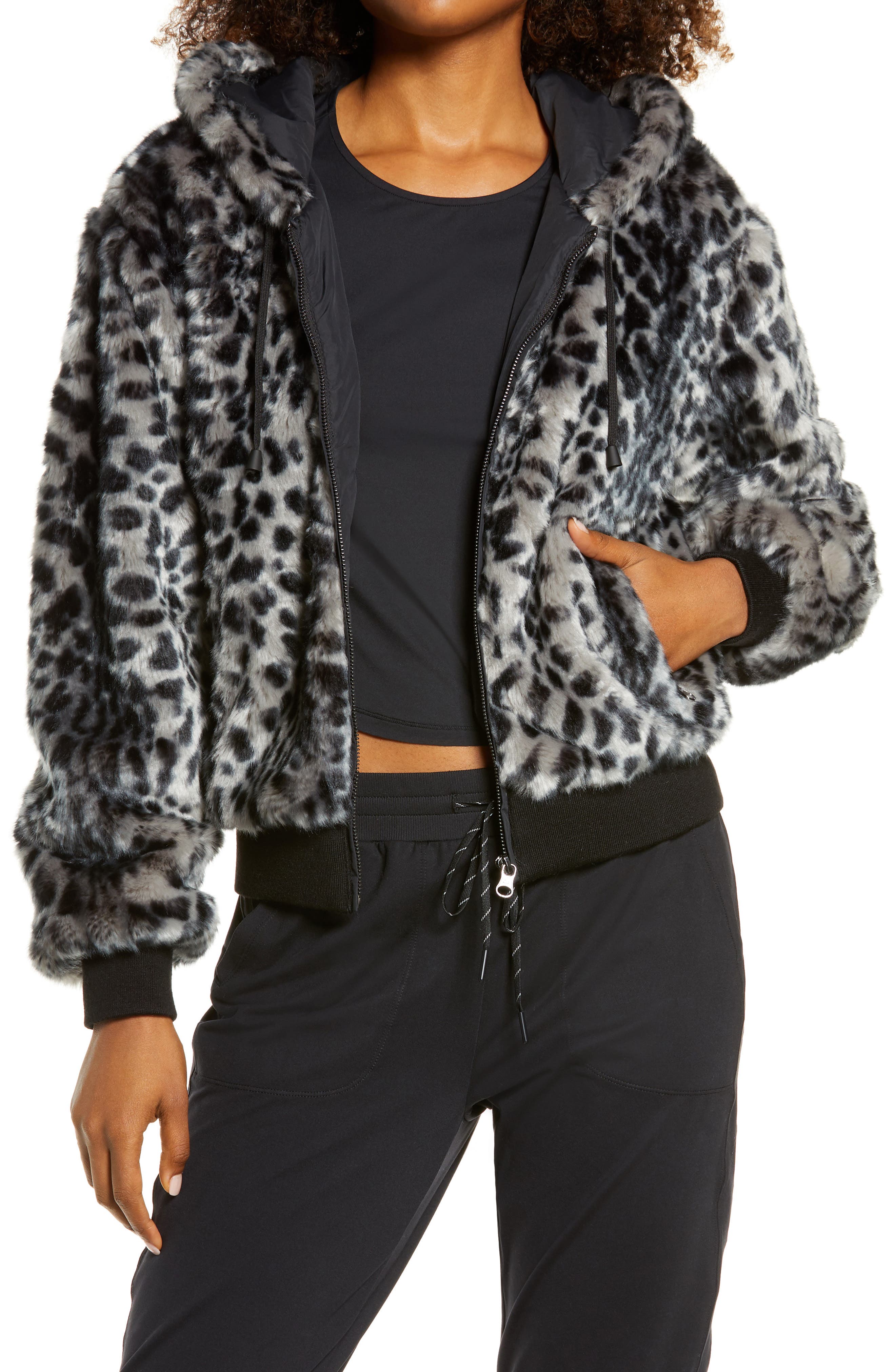 Blanc Noir Faux Fur Hooded Jacket In Grey Leopard ModeSens