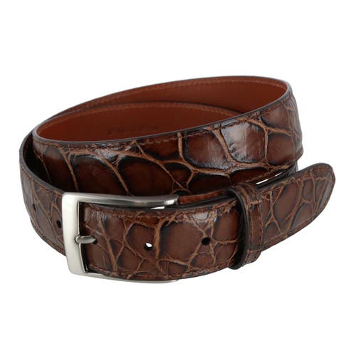 Shop Trafalgar Toby Mock Turtle Embossed Italian Leather 35mm Belt In Brown