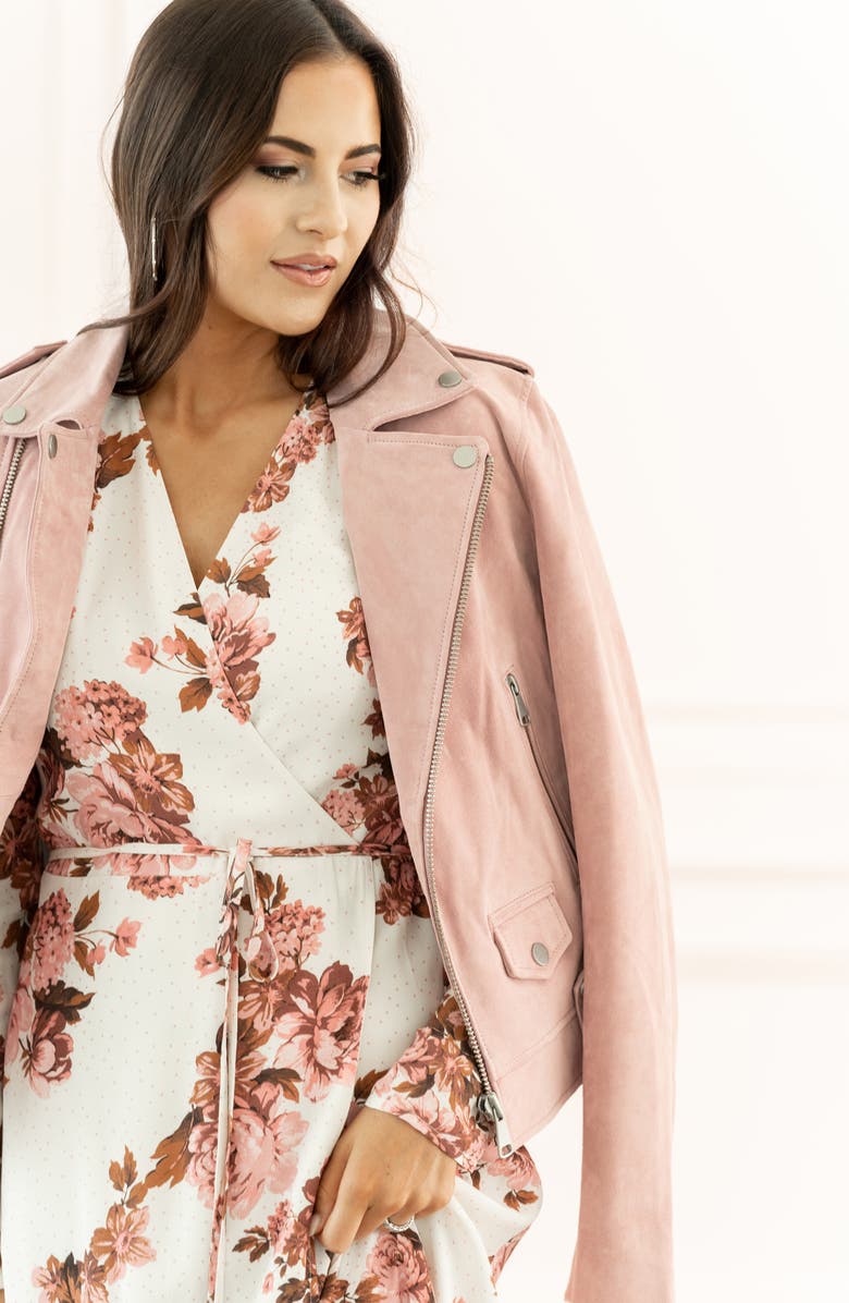 RACHEL PARCELL Suede Moto Jacket, Main, color, BLUSH