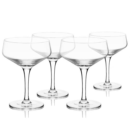Viski Raye Crystal Angled Coupe Glasses Set Of 4 In Clear