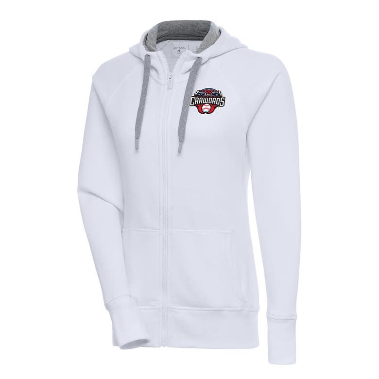 Shop Antigua White Hickory Crawdads Victory Full-zip Hoodie