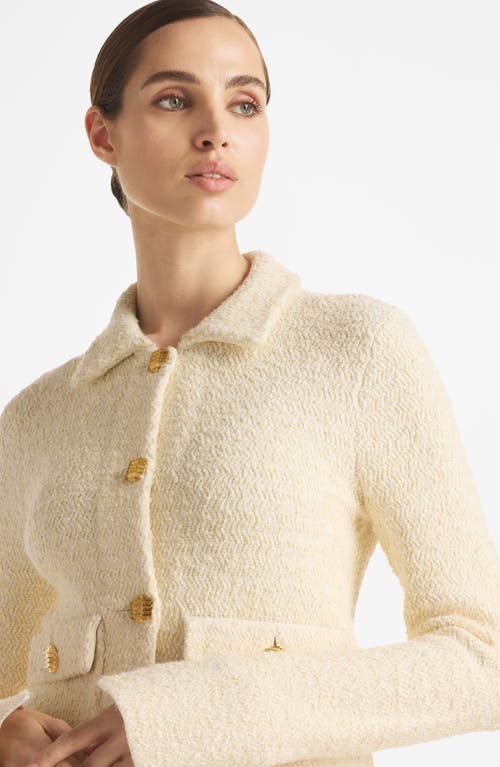 St John St. John Collection Zigzag Stitch Tweed Knit Jacket In Ecru/vanilla