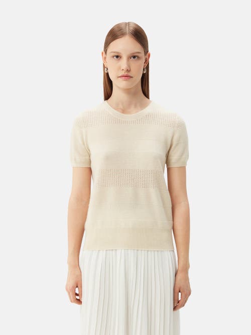 Gobi Mongolian Cashmere Organic Color Short-sleeved Cashmere Crewneck Top In Off White