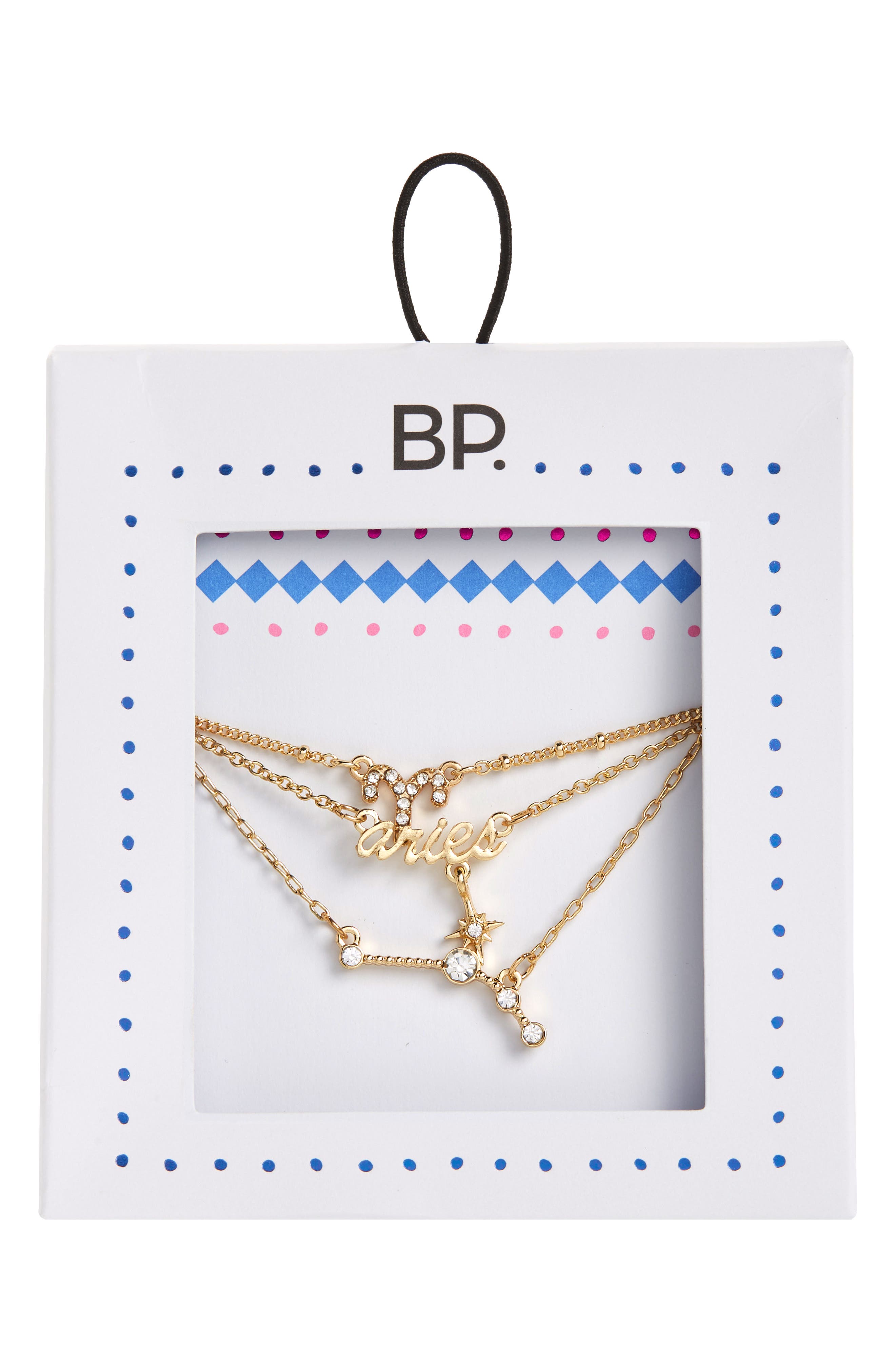 BP. Crystal Zodiac Triple Layer Pendant Necklace in Aries- Gold