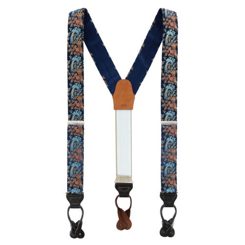 Trafalgar Birds Of Prosperity Silk Button End Suspenders (braces) And Necktie Set In Navy