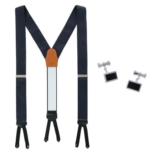 Trafalgar Banbury Silk Button End Suspenders (braces) And Esteban Cufflinks Set In Black