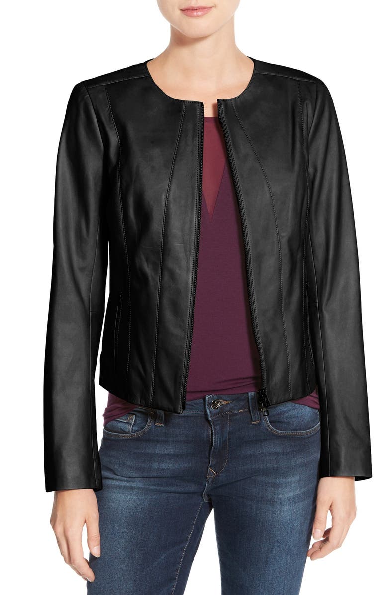 Halogen® Collarless Leather Jacket (Regular & Petite) | Nordstrom