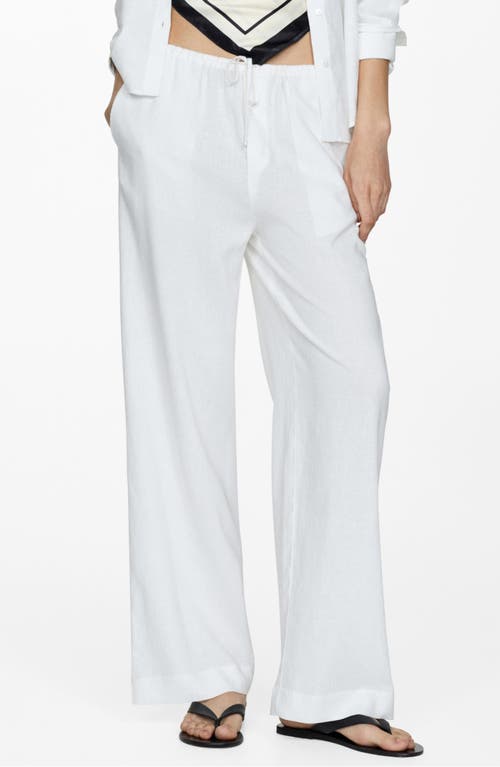 Shop Mango Linen Blend Straight Leg Drawstring Pants In White