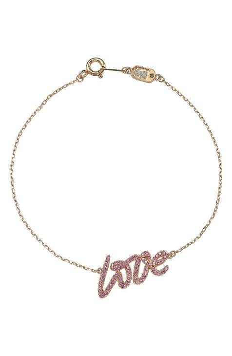 Sterling Silver Pink Sapphire 'Love' Bracelet
