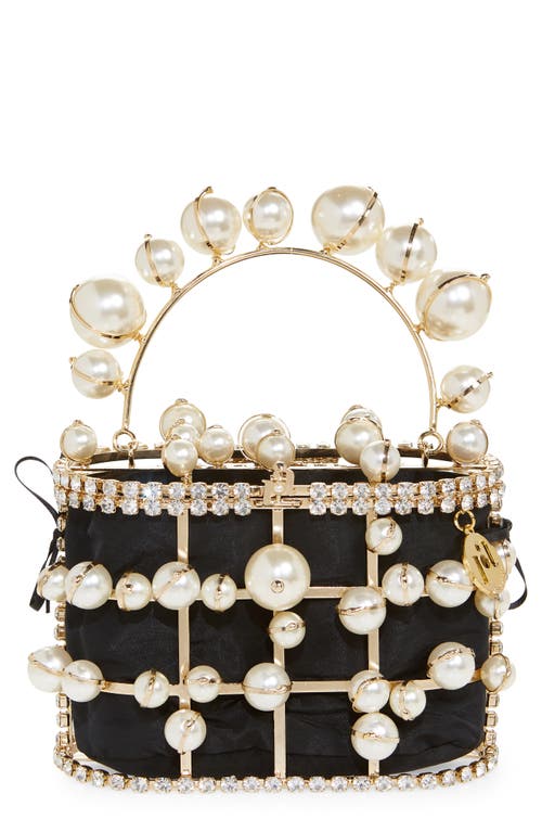 Rosantica Holli Explosion Imitation Pearl & Crystal Handle Bag in Gold/Pearls Black Pouch
