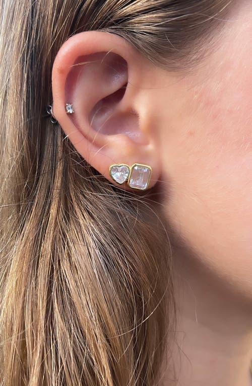 Shop Shymi Fancy 2-stone Bezel Stud Earrings In Gold/white