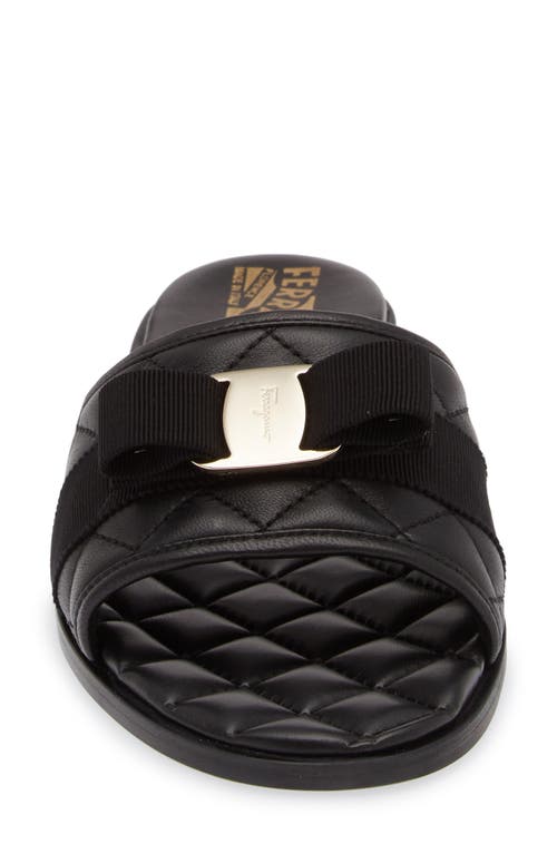 Shop Ferragamo Vara Bow Quilted Slide Sandal In Nero