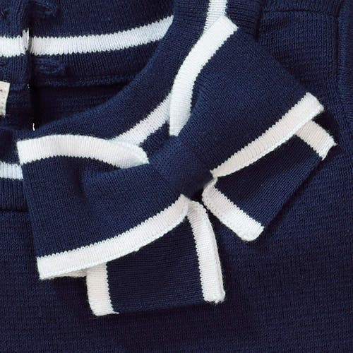 Shop Hope & Henry Baby Girls' Milano Tipped Short Sleeve Sweater, Infant In Navy With White Tipping