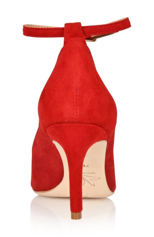 Joan Oloff Destiny Ankle Strap Pump In Red Cosmo/red Suede