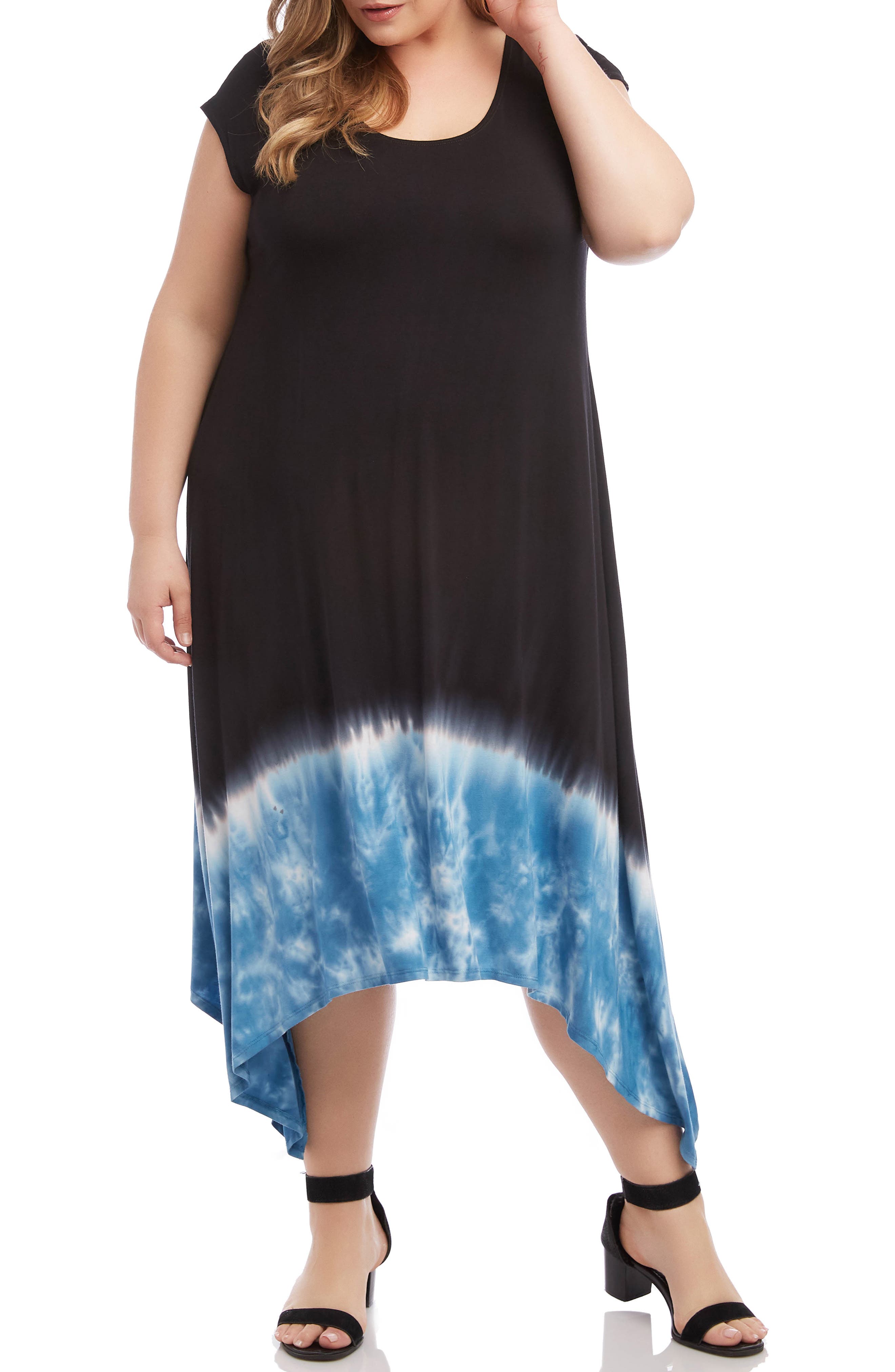 Plus Size Karen Kane Handkerchief Hem Midi Dress, Blue